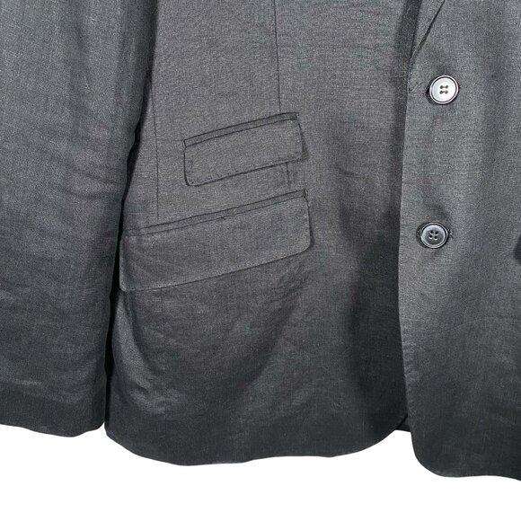 H&M 100% Linen Sport Coat 42R Black Ticket Pocket Blazer Two Button Dual Vent - Picture 5 of 16